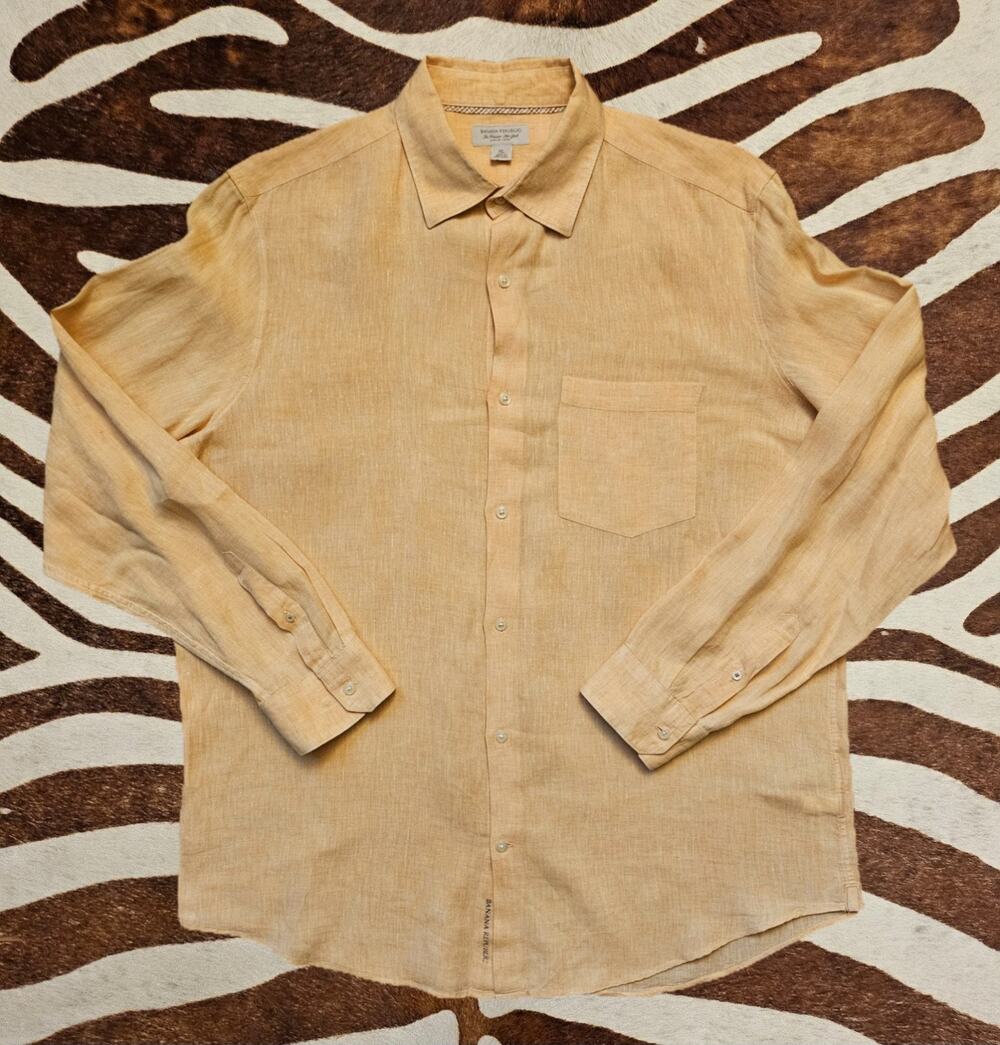 Banana Republic Mens XL Peach Orange 100% Linen Long Sleeve Button Down Shirt